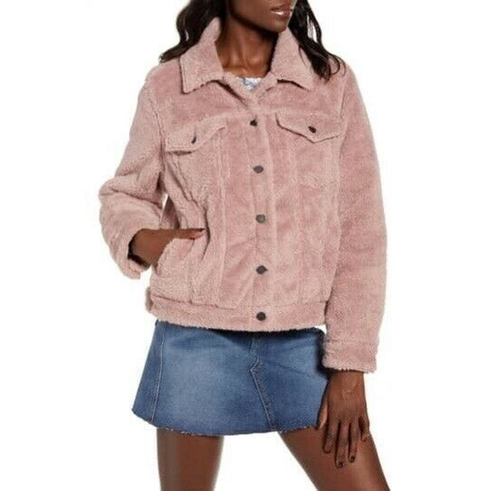 Mauve Faux Shearling Cozy Teddy Trucker Jacket